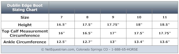 Dublin Edge Boots Size Chart