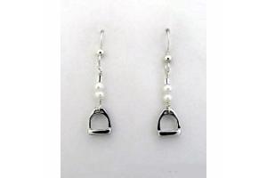 Loriece White Pearl and English Stirrup Earrings