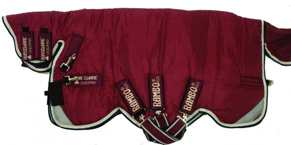 Rambo All-In-One Heavy 400g Turnout Blanket in Burgundy in Duck Egg