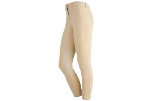 On Course Cotton Naturals Front Zip Knee Patch Breeches in Tan